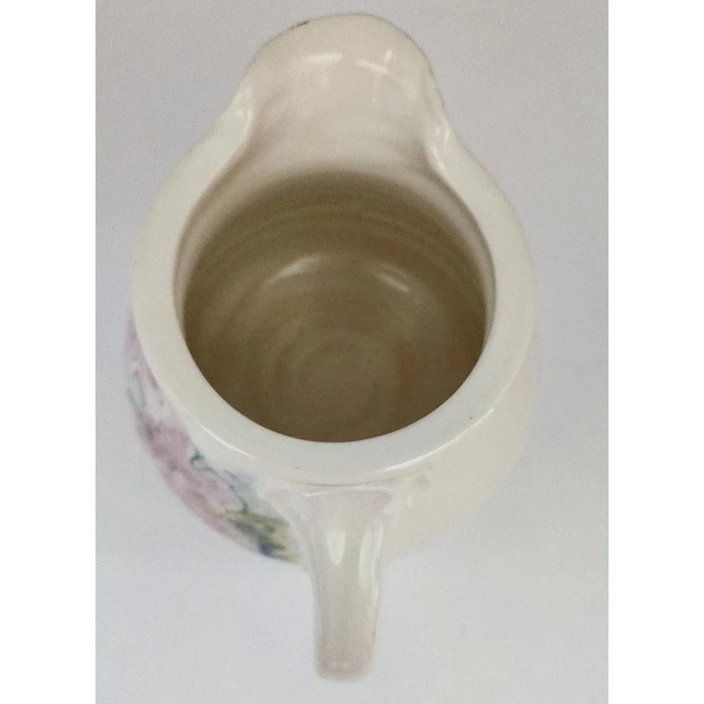 Studio Pottery Floral Pitcher Signed 1986 Cream Lavender Pink Excellent 6in